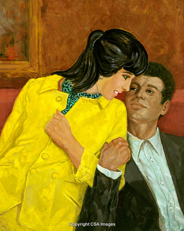 Couple in Vintage Attire Sharing a Romantic and Warm Moment Facing Each Other