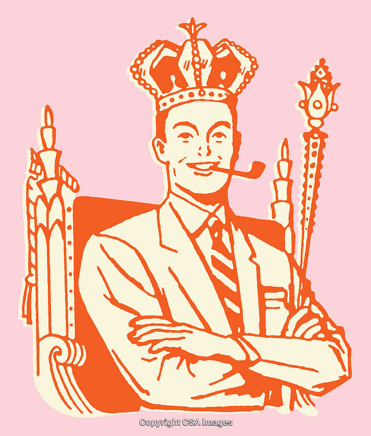 Retro Illustration of a Kingly Figure Smoking a Pipe on a Throne