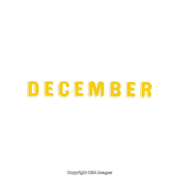 Yellow December Text Highlighted On Clean White Background
