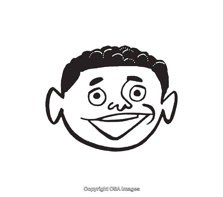 Playful Smiling Face Line Art Illustration with Quirky Features