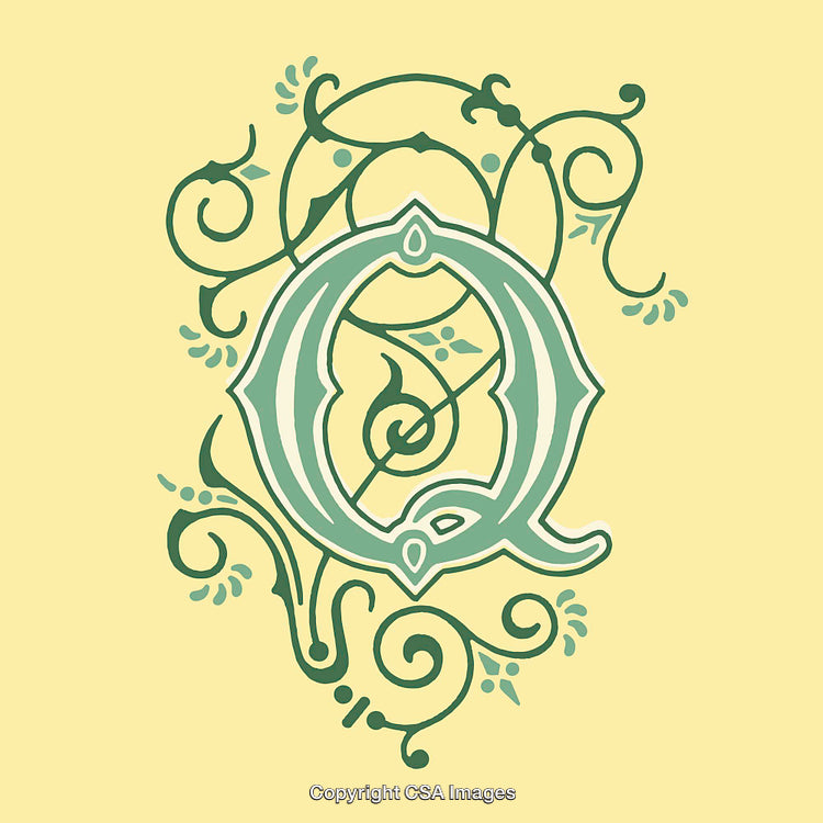 Decorative Artistic Letter Q Design with Ornate Floral Elements