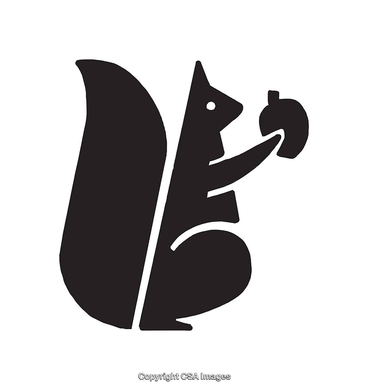Minimalist Black and White Squirrel Holding Nut Icon Illustration