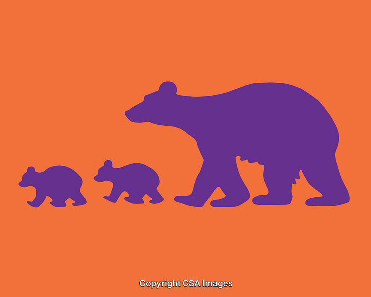 Purple Bear Family Silhouettes on Vibrant Orange Background