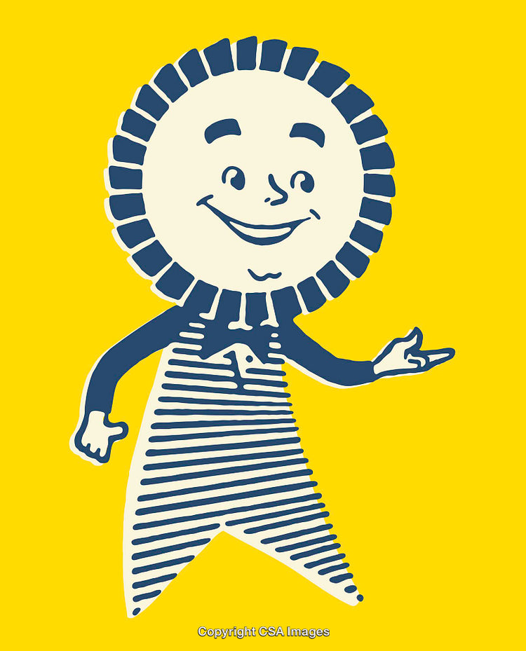 Colorful Illustration of a Smiling Character With a Sunburst Design