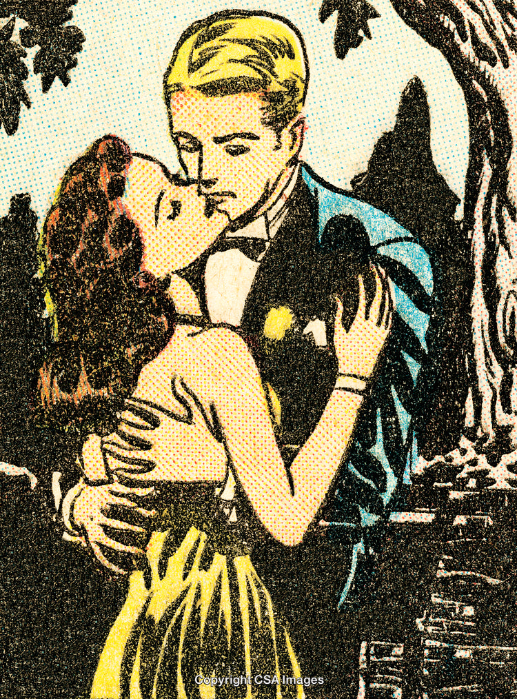 Romantic Couple Illustration in Vintage Comic Book Style Artwork
