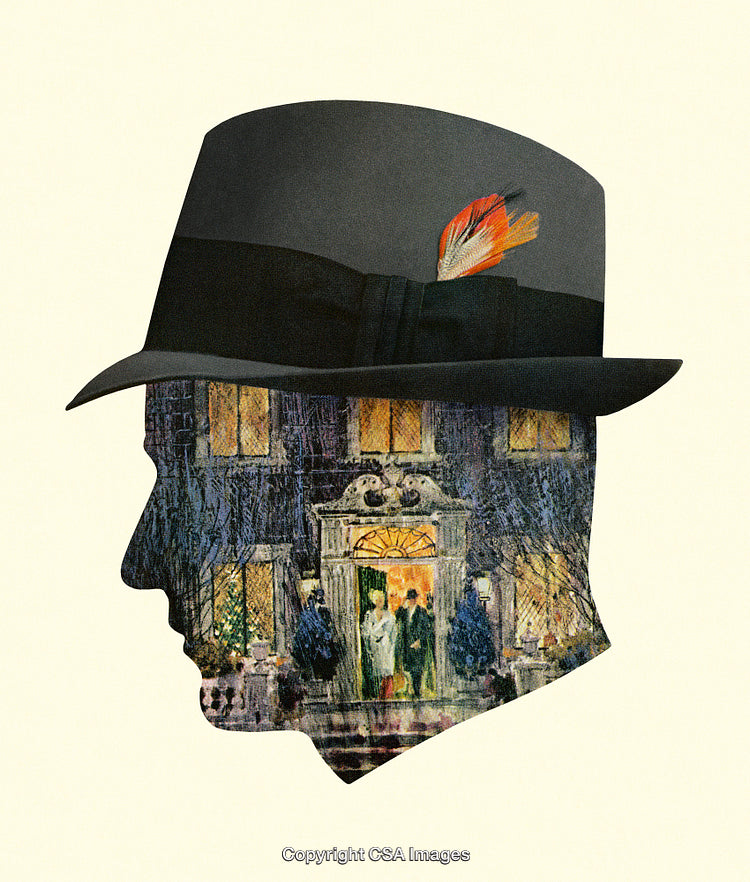 Silhouette of a Hat with a Scene of a Festive Gathering Inside