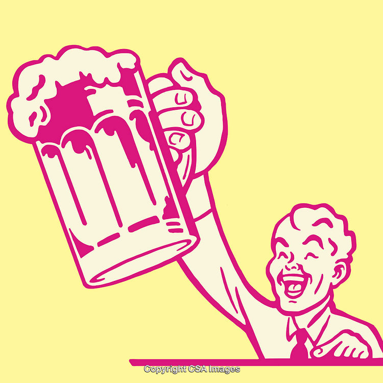 Vintage Illustration of a Cheerful Person Holding a Large Beer Glass