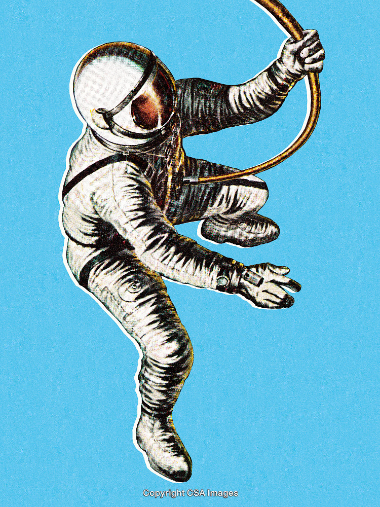 Astronaut Floating Against Blue Sky in a Space Illustration