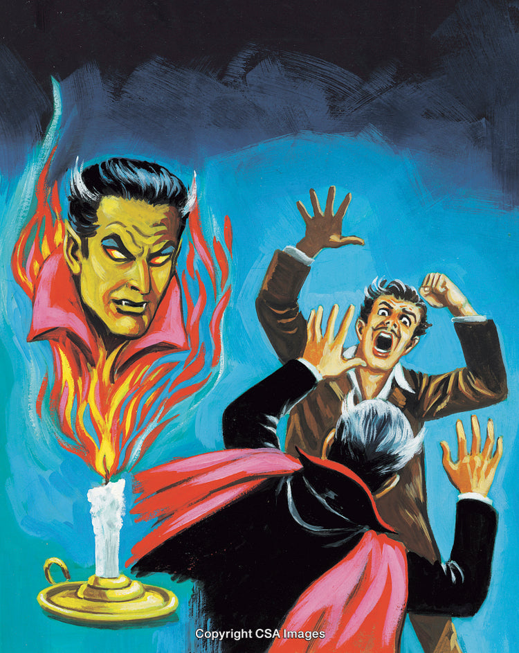 Surreal Illustration of a Supernatural Encounter With Fiery Imagery