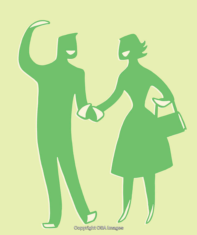 Colorful Silhouette Illustration of Two People Smiling and Waving