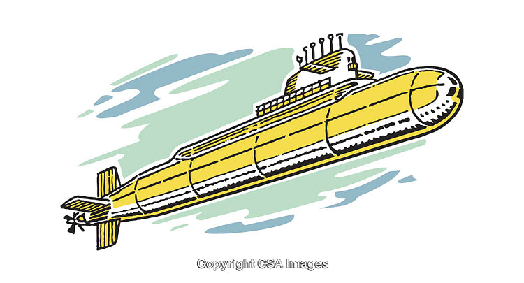 Vivid Illustration of a Yellow Submarine Underwater with Dynamic Background