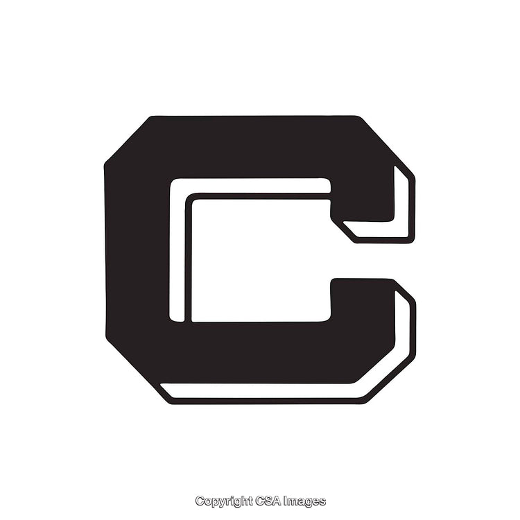 Stylized Black Letter 'C' with Bold, Angular Design on White Background
