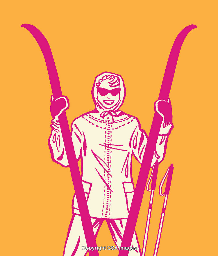 Colorful Retro Ski Illustration Featuring Pink and Orange Theme