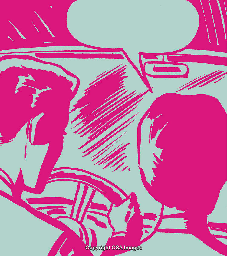 Silhouette of Two People in a Stylized Retro Car Scene