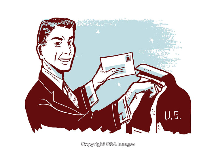 Retro Illustration of a Man Mailing a Letter with a Smile