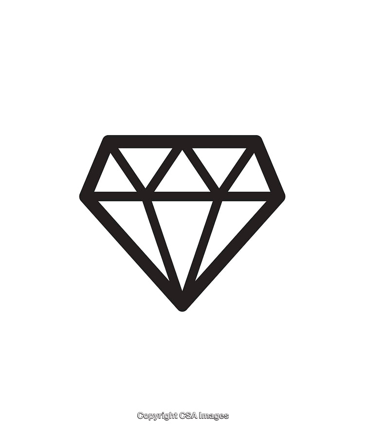 Elegant Black Outline Icon of a Faceted Diamond on White Background