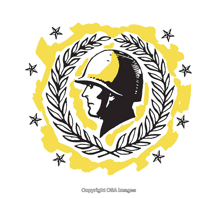 Historical Soldier Profile Surrounded by Laurel and Stars Emblem