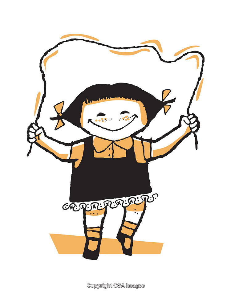 Illustration of a Joyful Girl Jumping Rope with Cheerful Expression