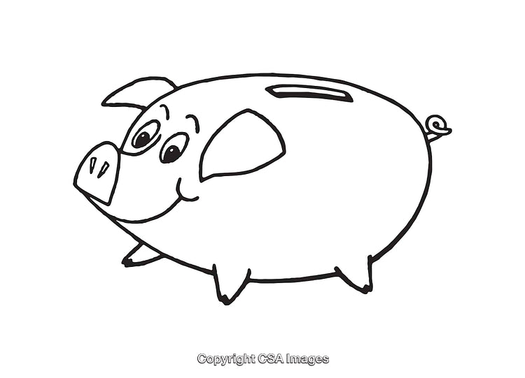 Black and White Line Art Piggy Bank Illustration for Savings Concepts