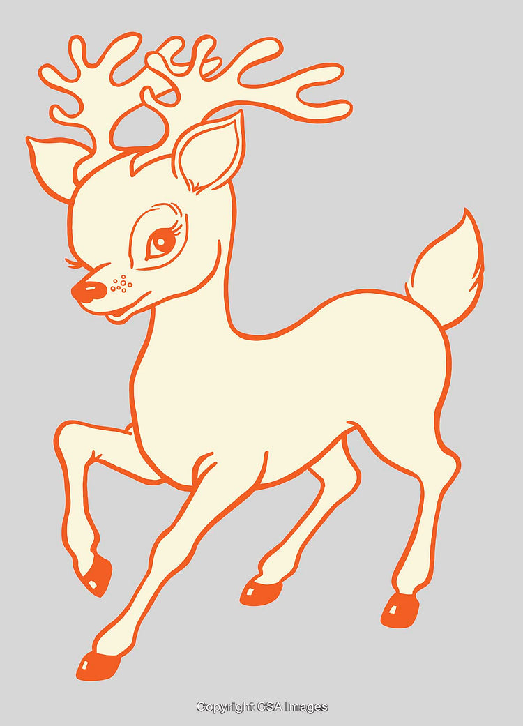 Colorful Line Art Illustration of a Cheerful Baby Deer With Antlers