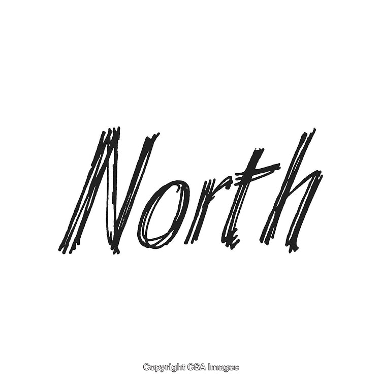 Handwritten Sketched Word 'North' on a Clean White Background