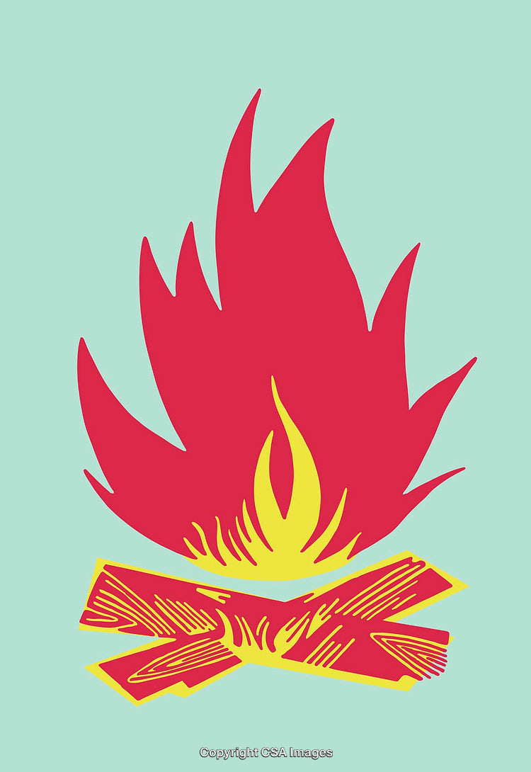 Colorful Line Art Illustration of a Bonfire on a Pastel Background