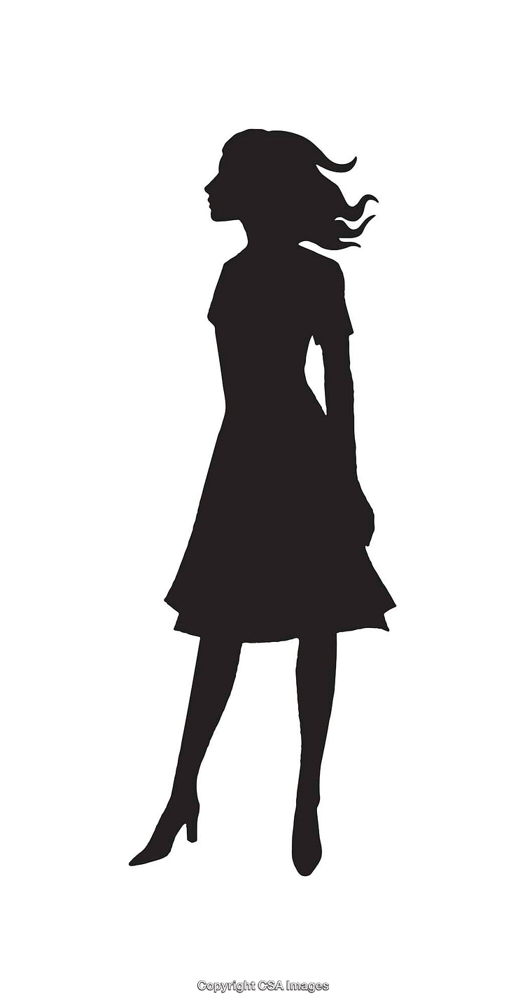 Silhouette of a Woman in a Dress with Flowing Hair