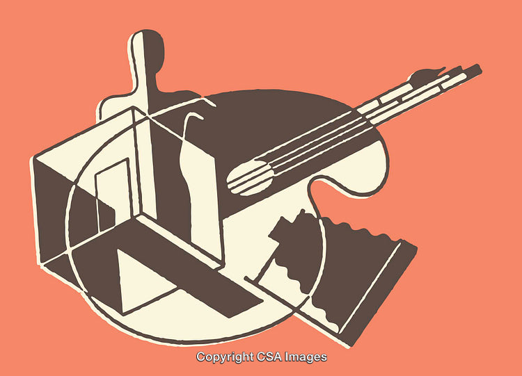 Abstract Line Art Combining Art Tools and Geometric Shapes