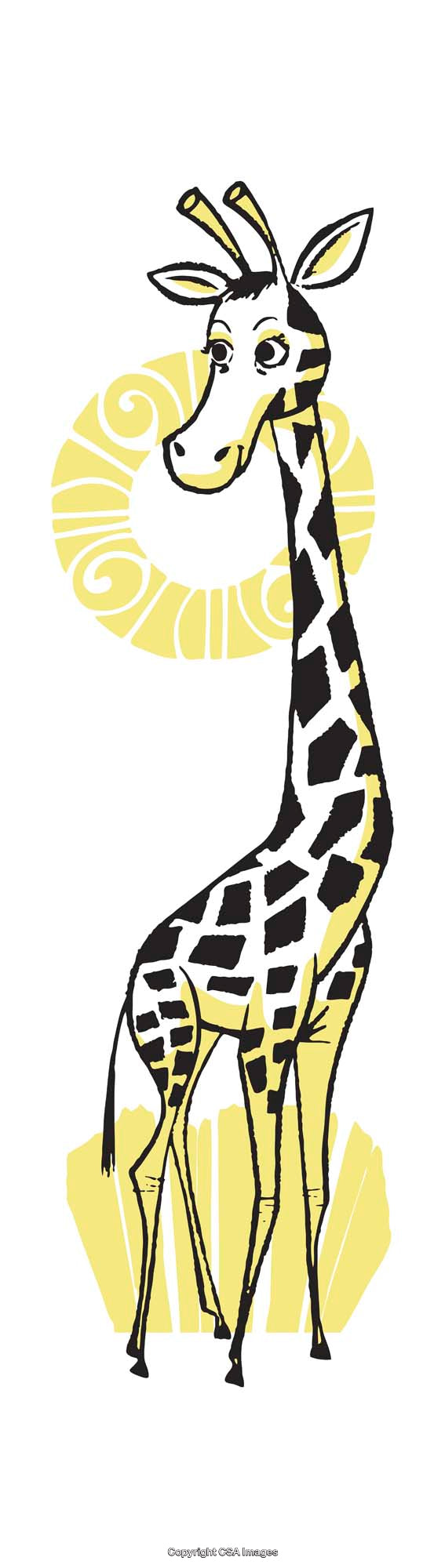 Stylized Illustration of a Cute Giraffe with Yellow Background Elements