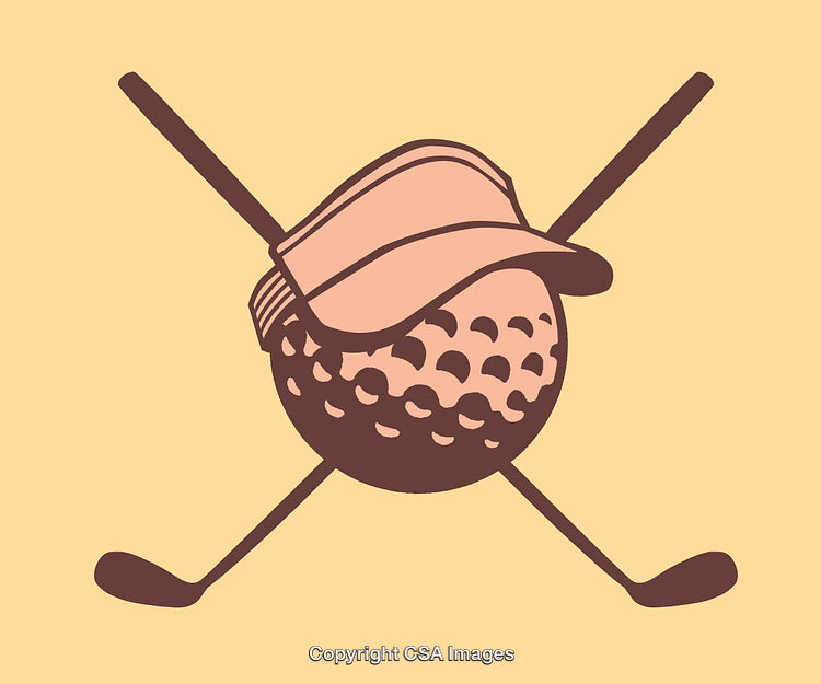 Stylized Golf Icon Featuring Ball and Crossed Clubs with Cap Design