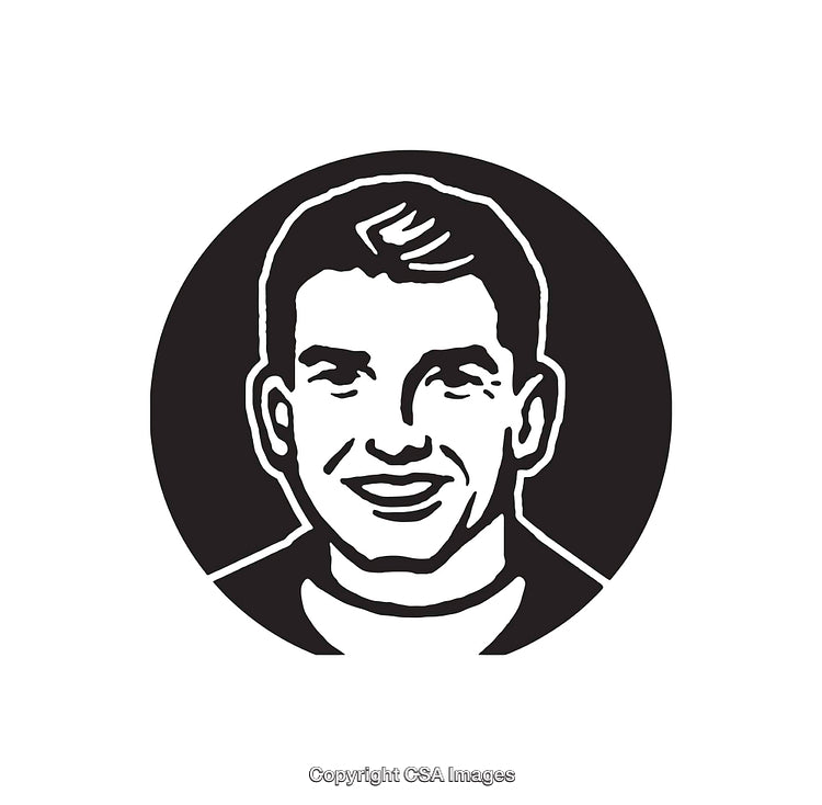 Black and White Line Art Illustration of Smiling Man