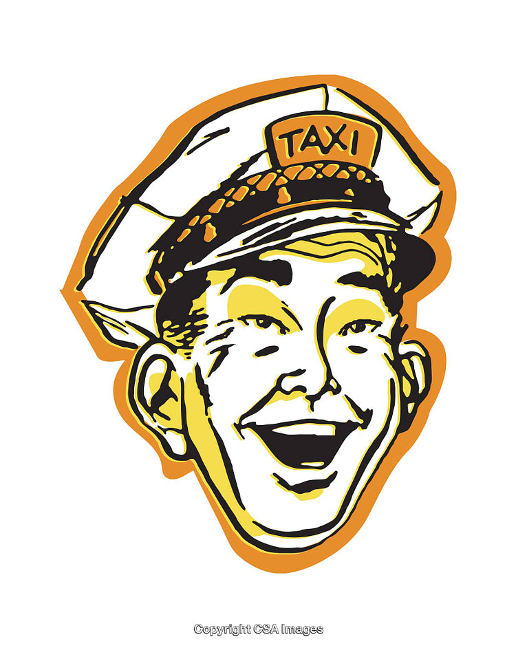 Retro Styled Illustration of a Cheerful Taxi Driver with Iconic Hat