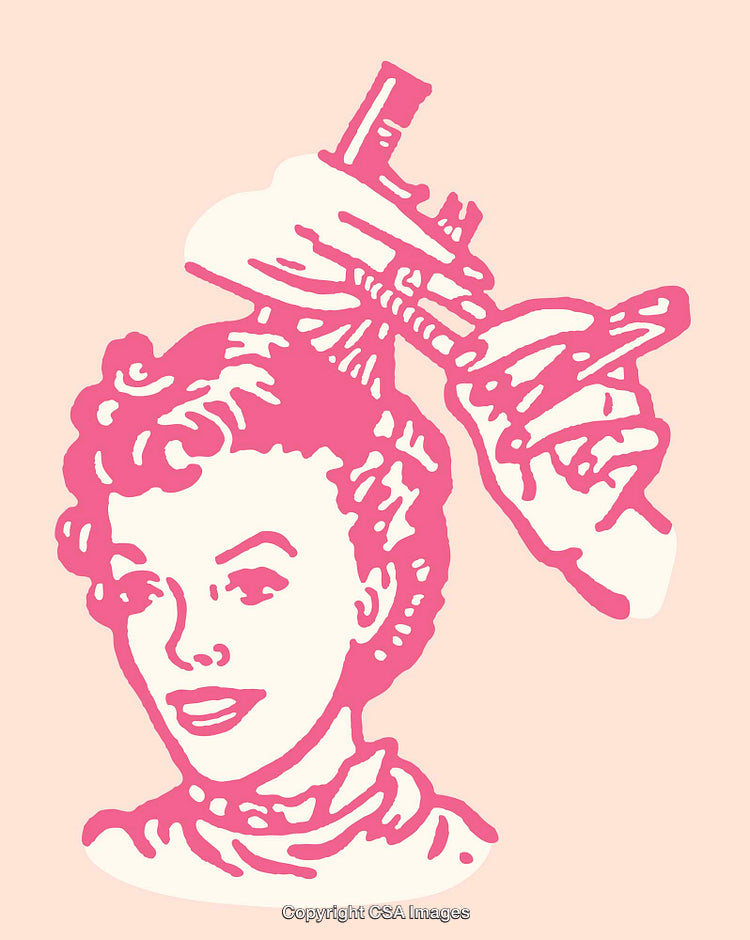 Retro Styled Pink And White Illustration Depicting Vintage Hair Care Scene