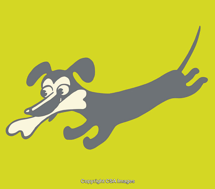 Playful Cartoon Dog Illustration with Bright Yellow Background