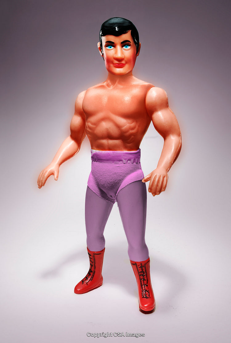 Plastic Action Figure Toy in Purple Outfit and Red Boots
