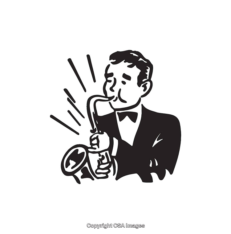 Vintage Line Art of Musician Playing Saxophone in Classic Style