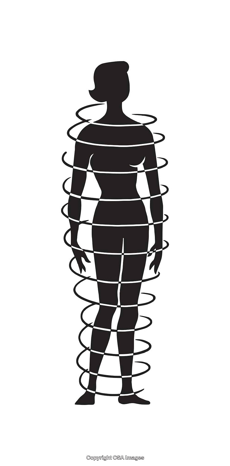 Silhouette of Woman Surrounded by Spirals in Minimalistic Conceptual Art Style