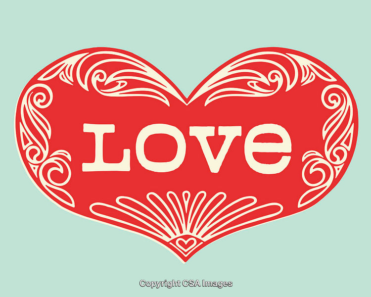 Detailed Red Heart with Love Inscription in Vintage Style
