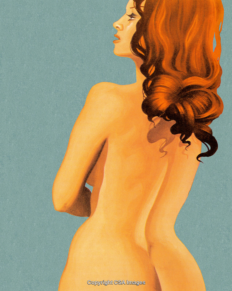 Artistic Illustration of Red-Haired Woman from a Rear View Perspective