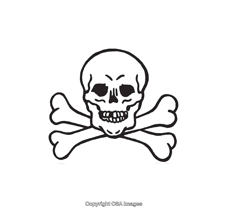 Black and White Line Art of Skull With Crossbones Symbol