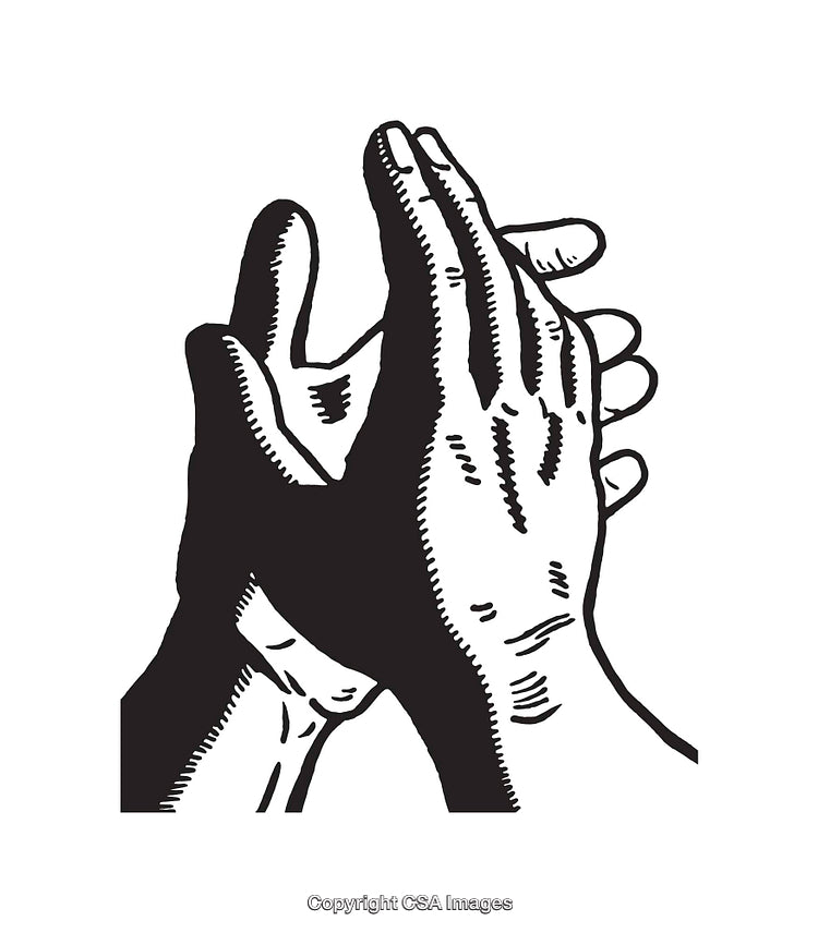 Black and White Line Art of Clapping Hands Symbolizing Unity