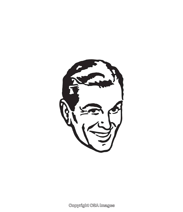 Vintage Style Black and White Smiling Person Illustration