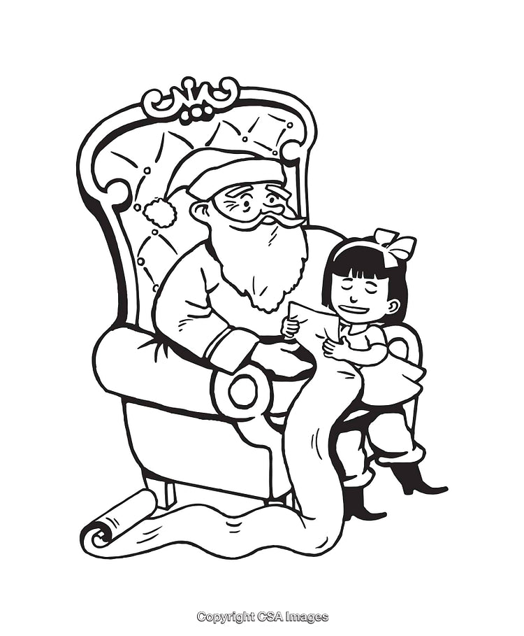 Santa Claus Sitting With a Child Holding a Christmas List Artwork