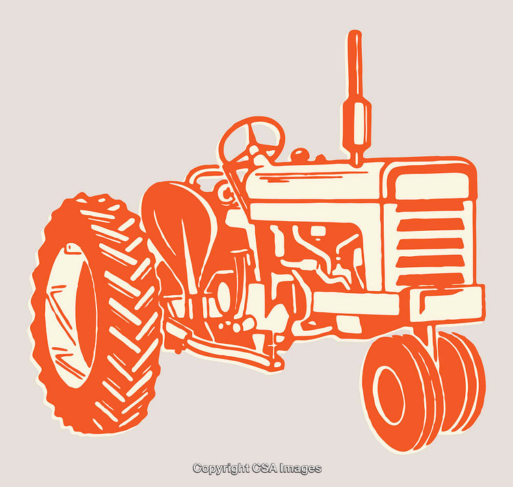 Vintage Tractor Illustration with Bold Orange Color Line Art