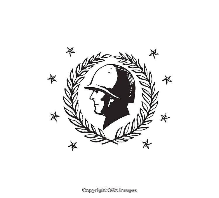 Military Helmet Line Art With Laurel Wreath and Stars