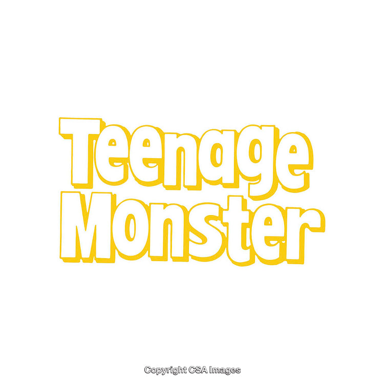 Bold Graphic Text Design Depicting Teenage Monster Theme in Vibrant Yellow