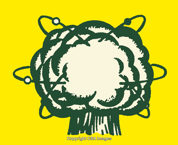 Atomic Explosion Graphic in Colorful Line Art Style with Yellow Background