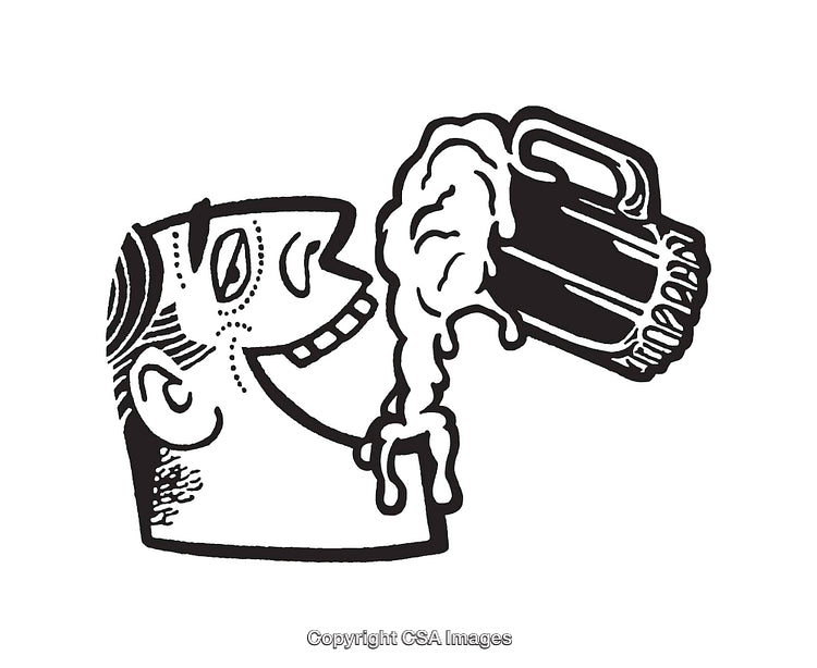 Black and White Line Art Illustration of a Person Drinking From a Mug