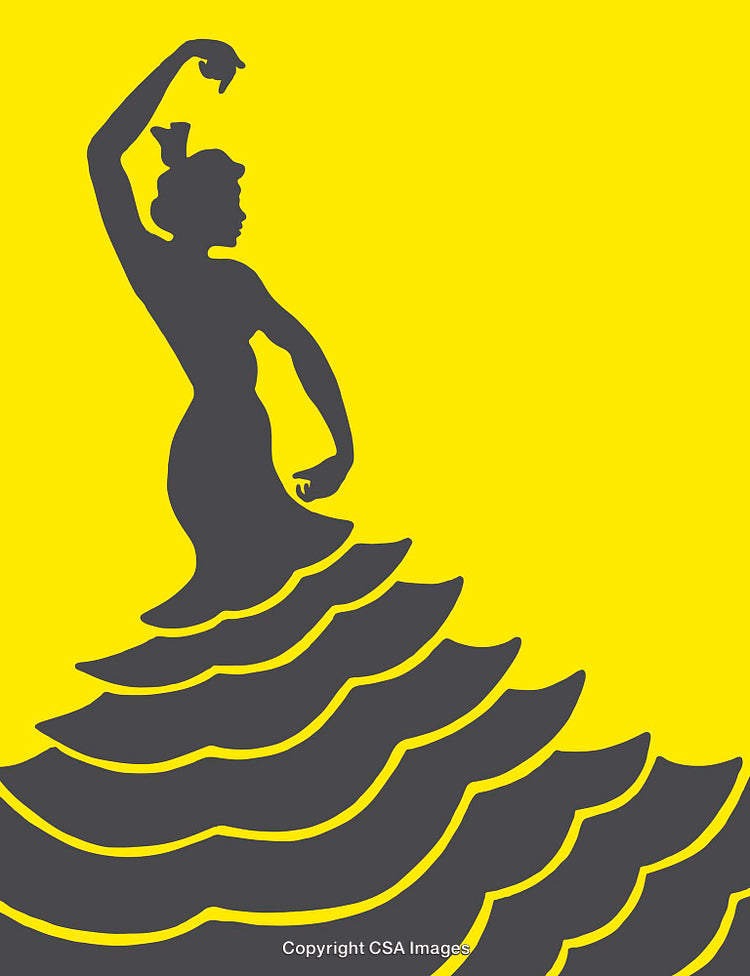 Silhouette of Flamenco Dancer on Vibrant Yellow Background