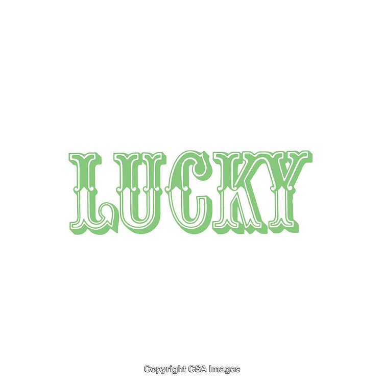 Green Retro Typography of the Word 'Lucky' on White Background